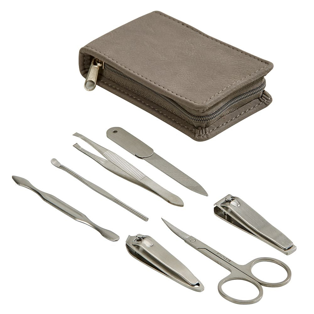 Leatherette Manicure Set, Grey 4.25" X 2.5"