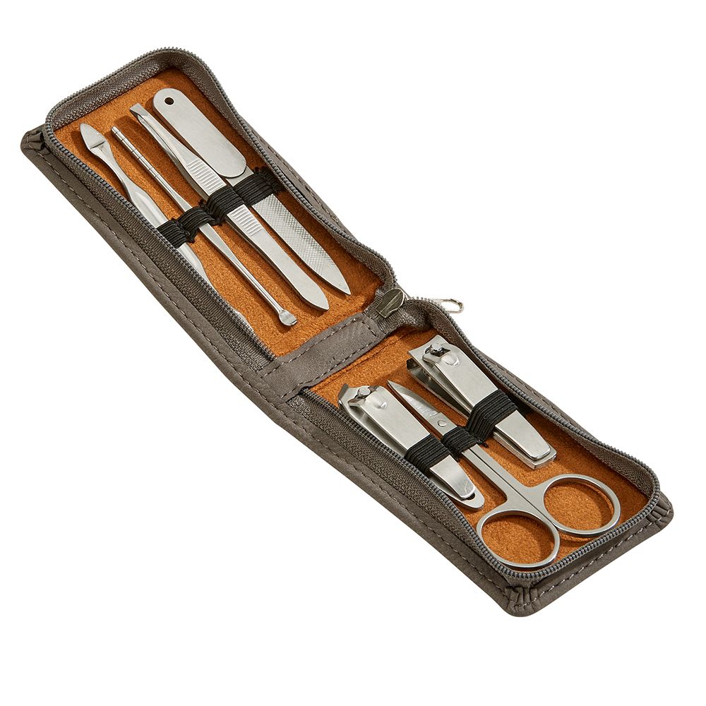 Leatherette Manicure Set, Grey 4.25" X 2.5"