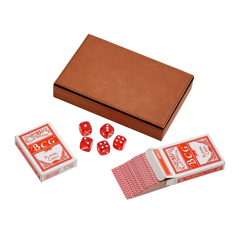 Leatherette 2 Card Deck Set, Caramel 5" X 7.75"
