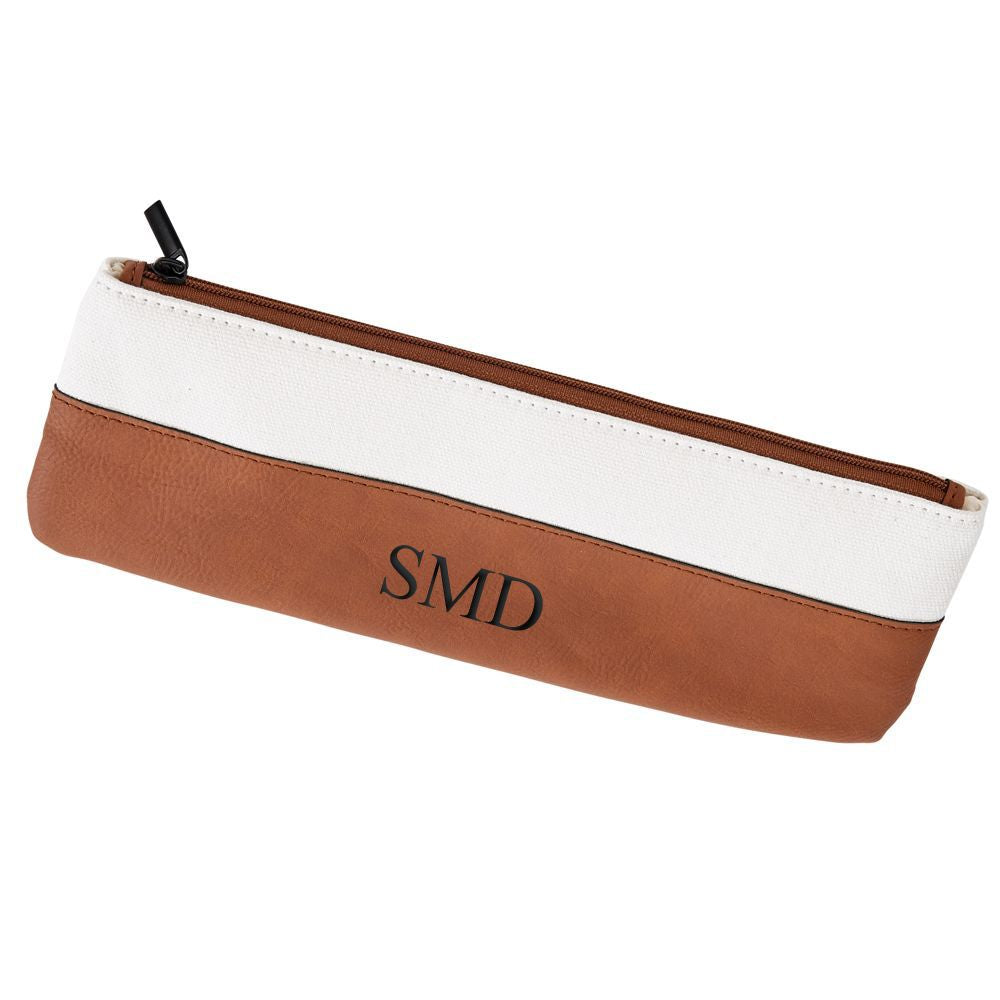 Leatherette/Canvas Caramel Pouch