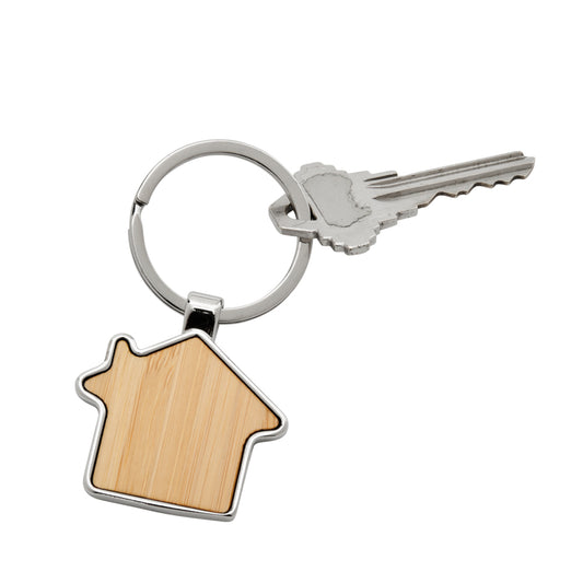 Bamboo House Keychain with Metal Trim