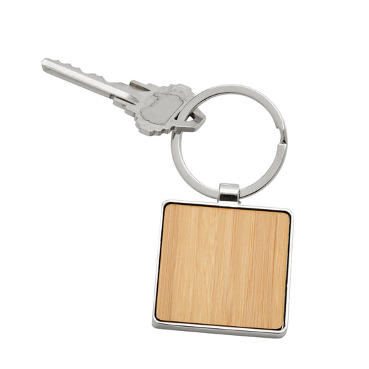 Bamboo Square Keychain with Metal Trim
