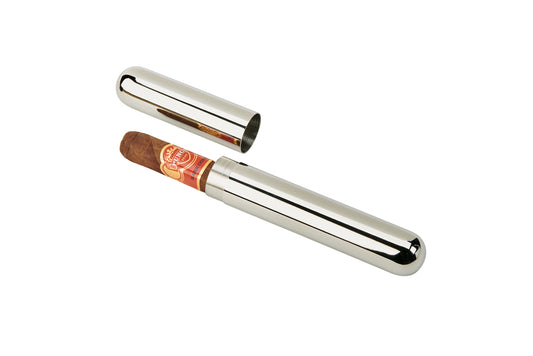 Stainless Steel Cigar Tube with Black Pouch