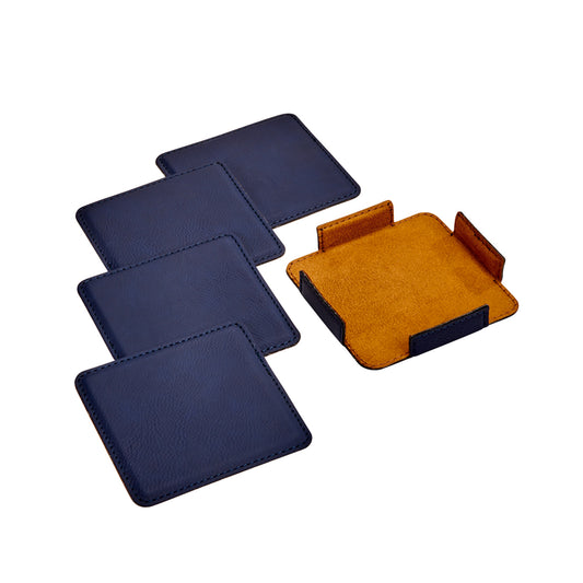 Set Of 4 Leatherette Coasters - Navy