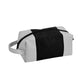 Black leatherette and canvas travel kit with a classic Dopp kit design, zipper closure, carry handle, and custom silver engraving.
