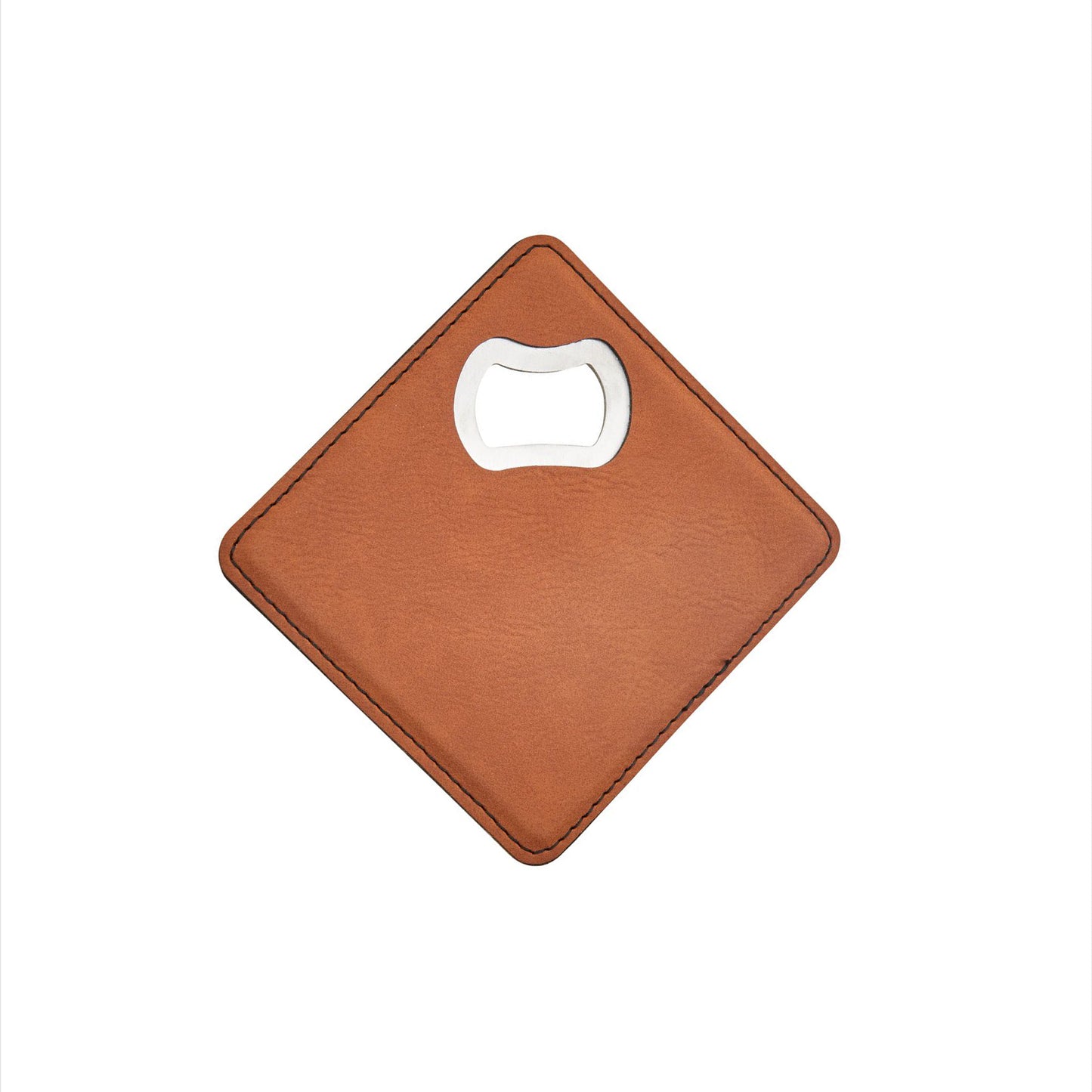 Caramel Leatherette Coaster with Bottle Opener - 4" Square