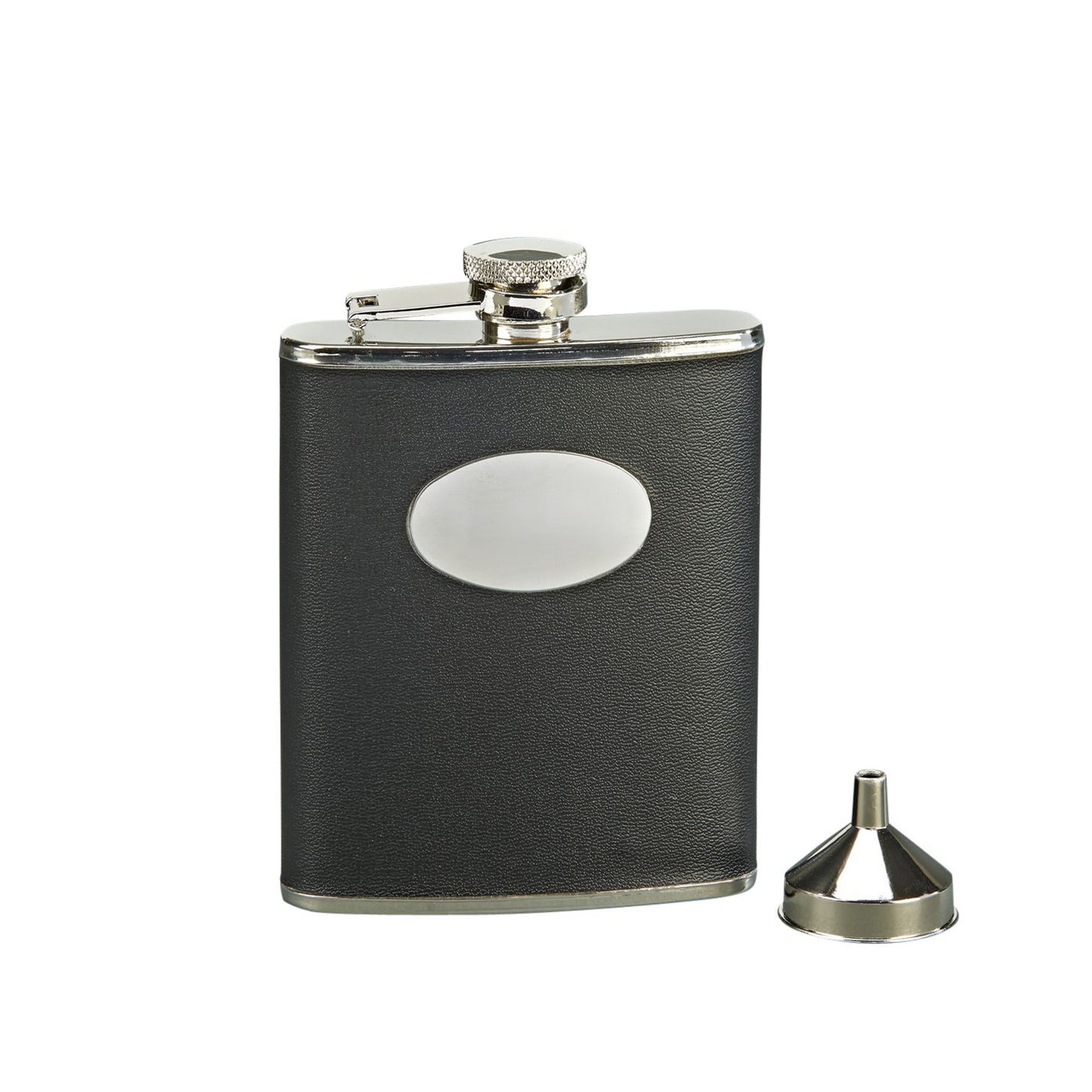 Black Leatherette Flask with Engraving Plate