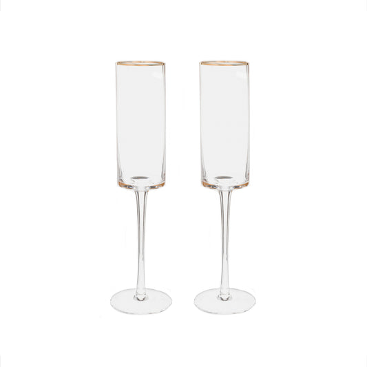 Gold-Rim Champagne Flutes Set - 8 oz