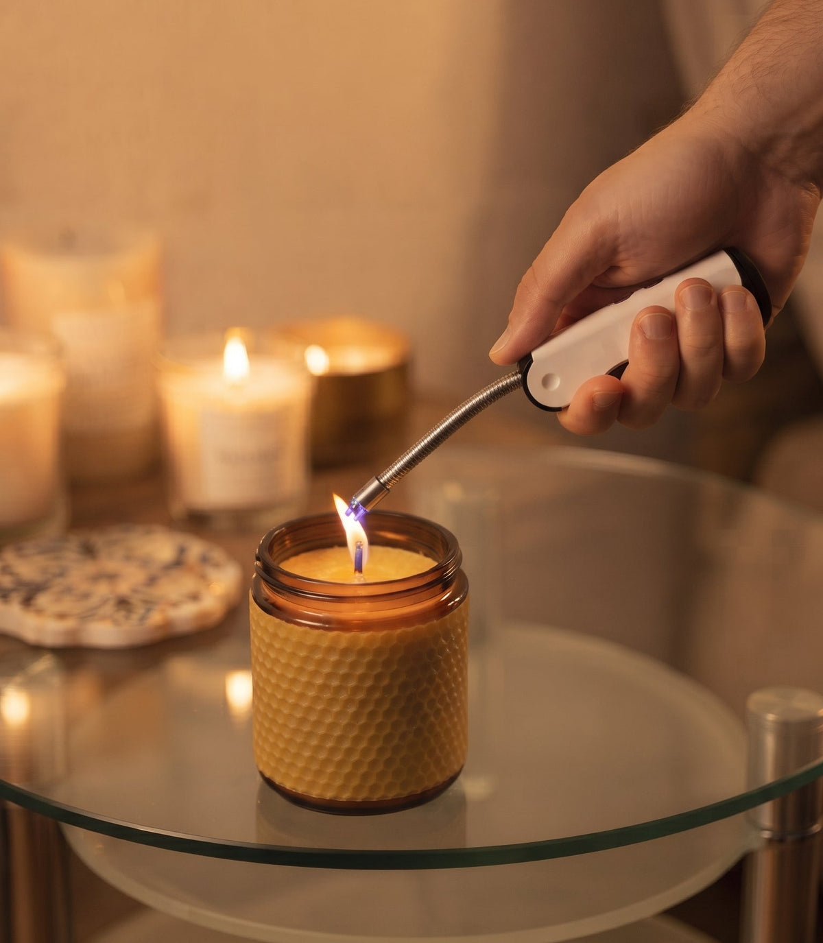 Silver flameless foldable lighter with a compact, portable design, ideal for convenient everyday and outdoor use.
