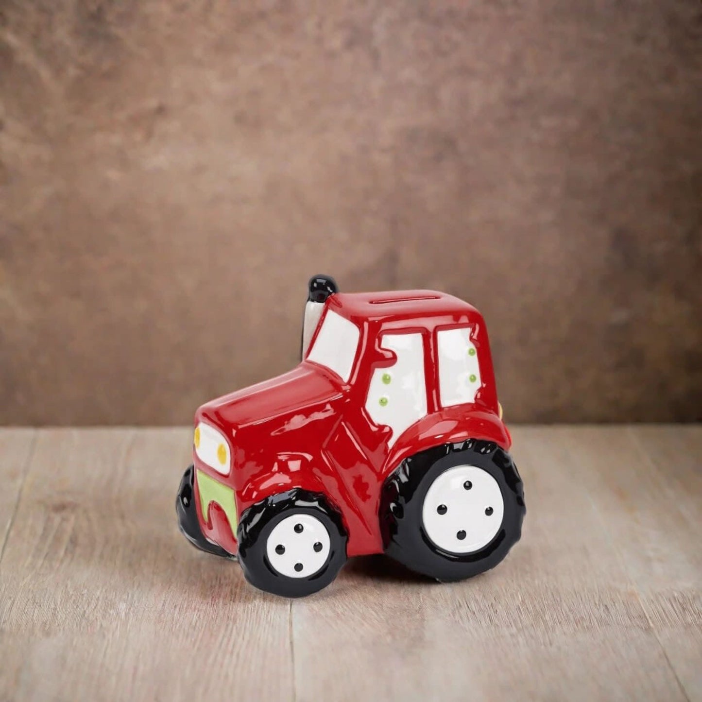 Red Ceramic Tractor Bank