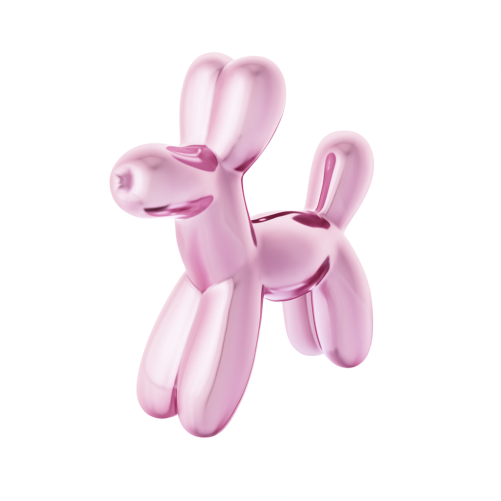 Pink balloon dog sculpture on a white background