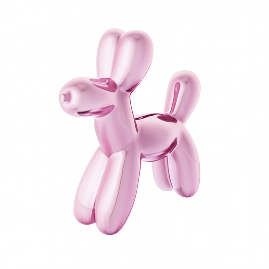 Pink balloon dog sculpture on a white background