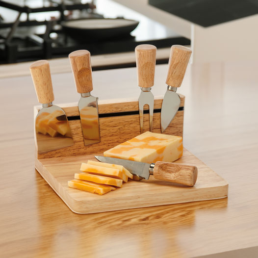 Rubberwood Magnetic Cheese Board Set with 5 Tools