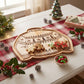 Sweater-shaped wood serving board, 13 x 15 inches, with festive stitching, stripes, trees, and stars, ideal for serving holiday treats and appetizers.
