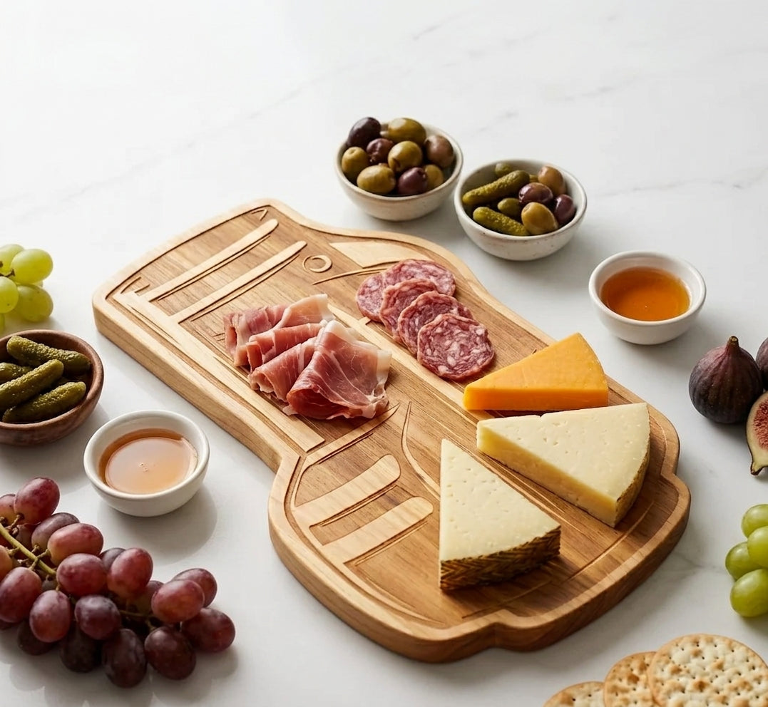 Golf club bag wood board, 12.75 x 19 inches, unique charcuterie serving board for cheese, meats, snacks, and golf lovers.