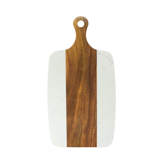 White Marble and Acacia Wood Center Handled Board