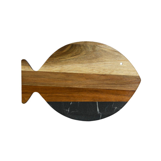Black Marble and Acacia Wood Fish Board
