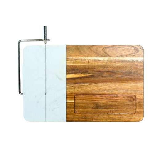 White Marble and Acacia Wood Board with Slicer
