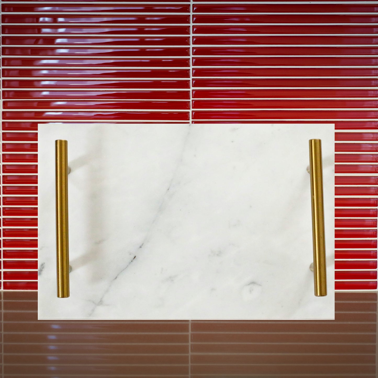 White Marble Board with Gold Handles