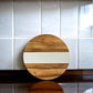 White Marble Stripe and Acacia Wood Round Board - 11"