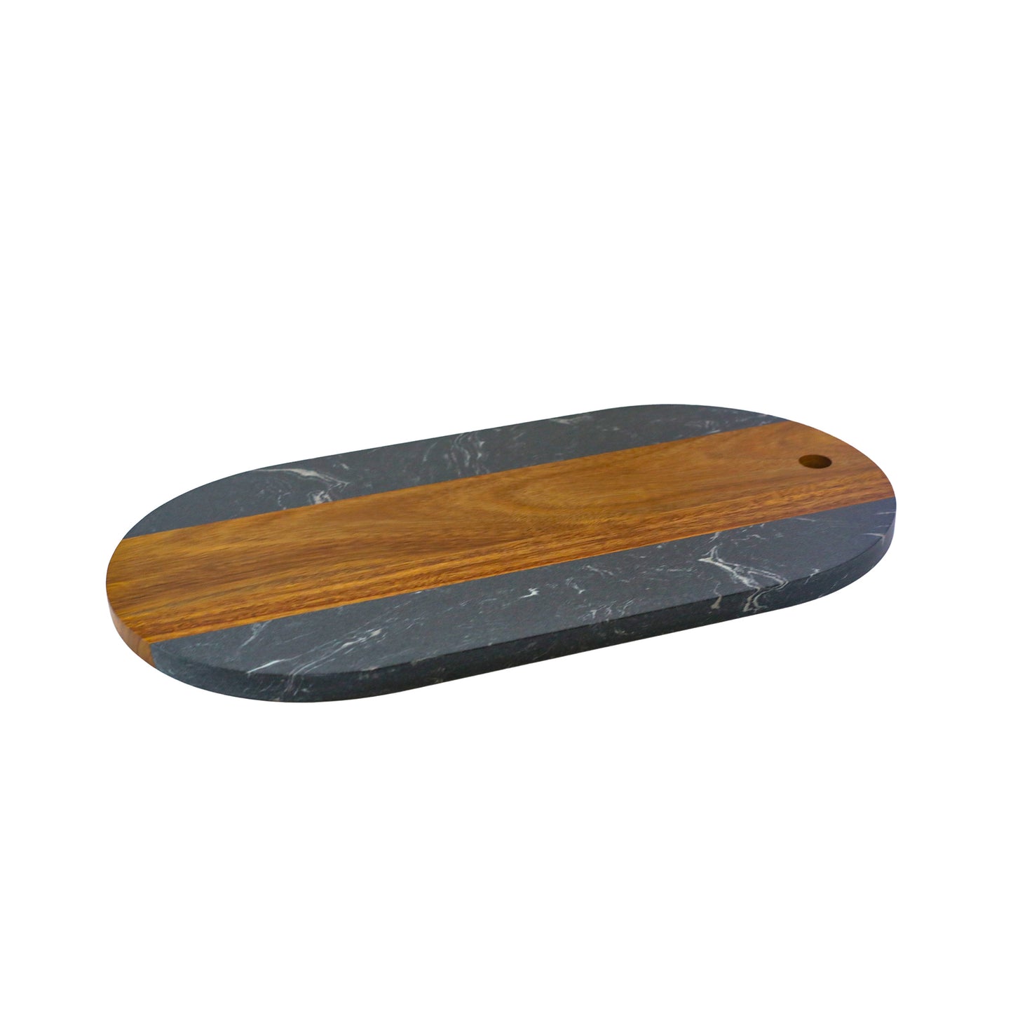 Black Marble and Acacia Wood Oval Board