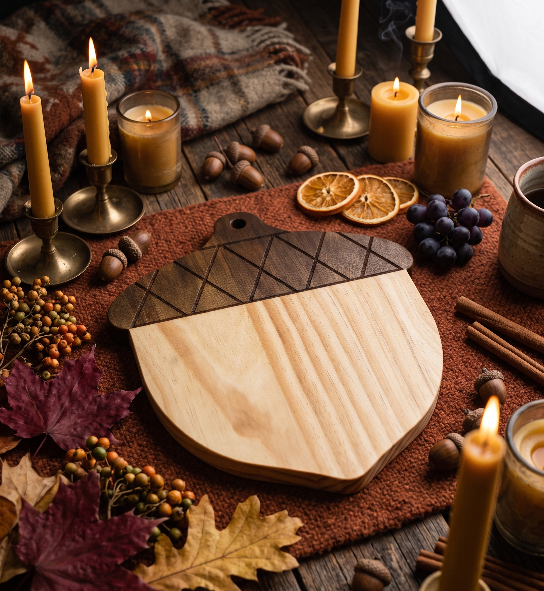 Acorn pine wood serving board, 13 × 15 inch.