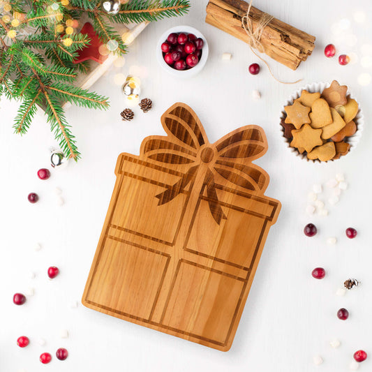 Gift box wood serving board, 11.25 × 15 inch.