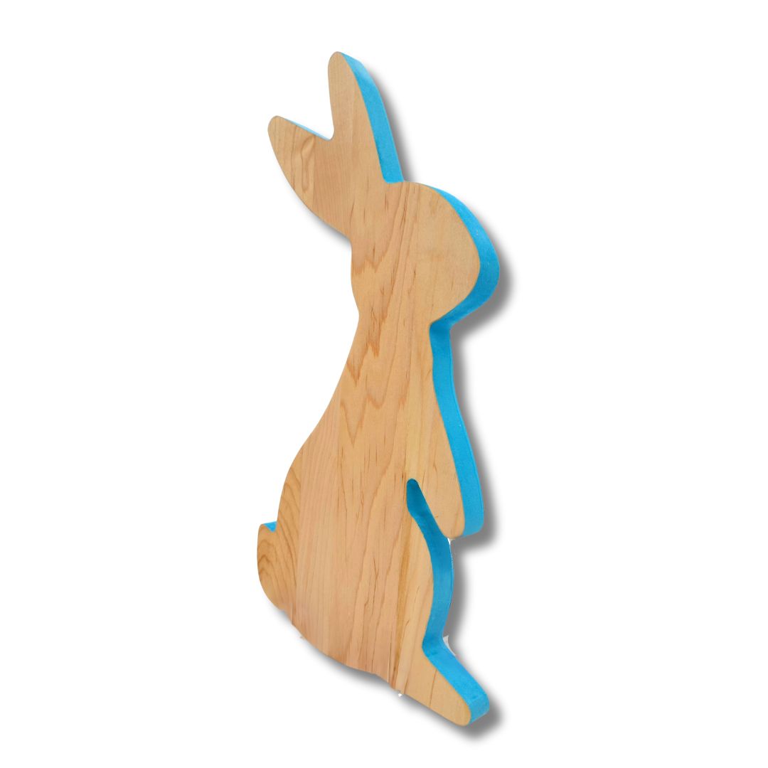 Standing Wood Bunny Board with Blue Milk Paint Outline