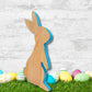 Standing Wood Bunny Board with Blue Milk Paint Outline