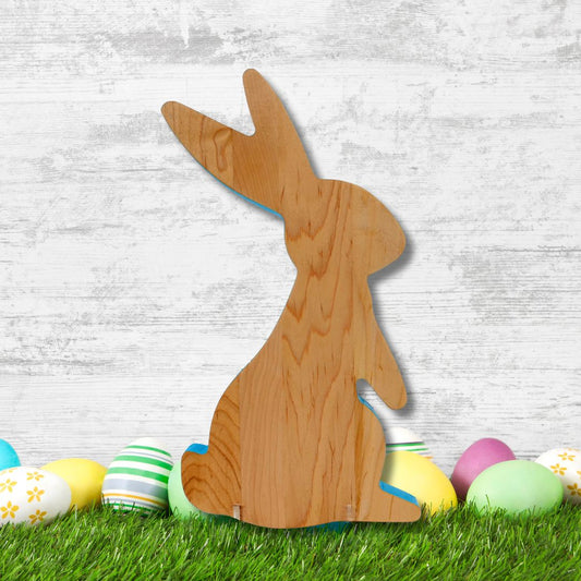 Standing Wood Bunny Board with Blue Milk Paint Outline