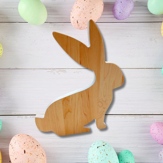 Hopping Wood Bunny Board with White Milk Paint Outline