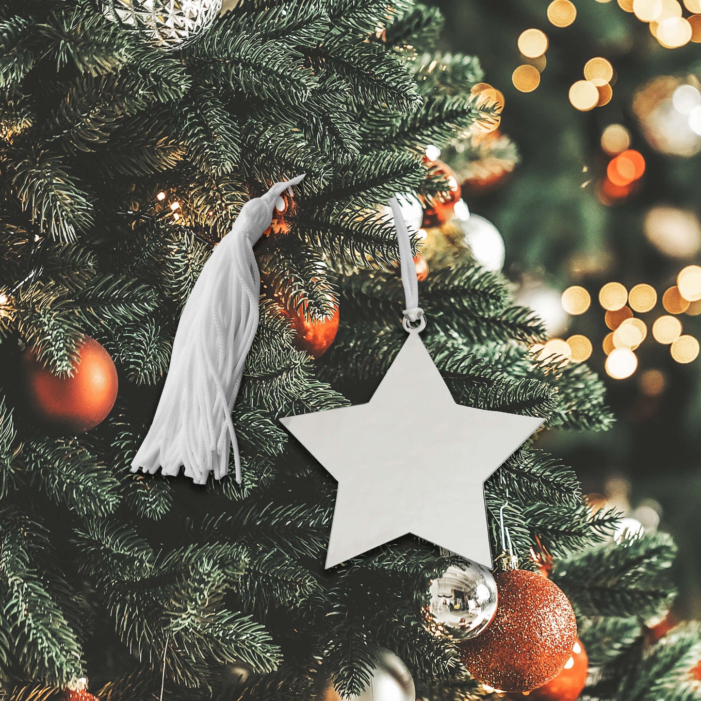 Star Ornament With White Tassel, 4" X 4"