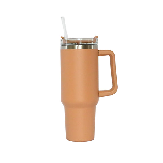 40 Oz Stainless Steel Tumbler with Handle & Straw - Clay