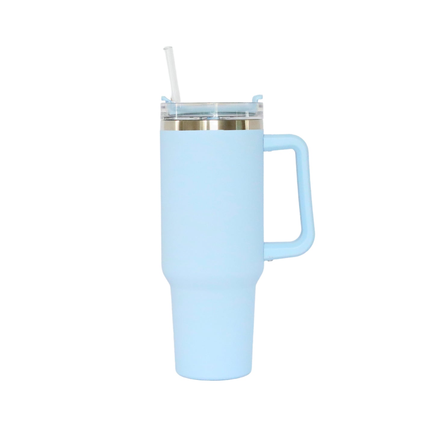 40 Oz Stainless Steel Tumbler with Handle & Straw - Light Blue