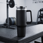 Black 40 oz stainless steel tumbler with handle and straw