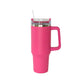 Hot Pink 40 oz stainless steel tumbler with handle and straw