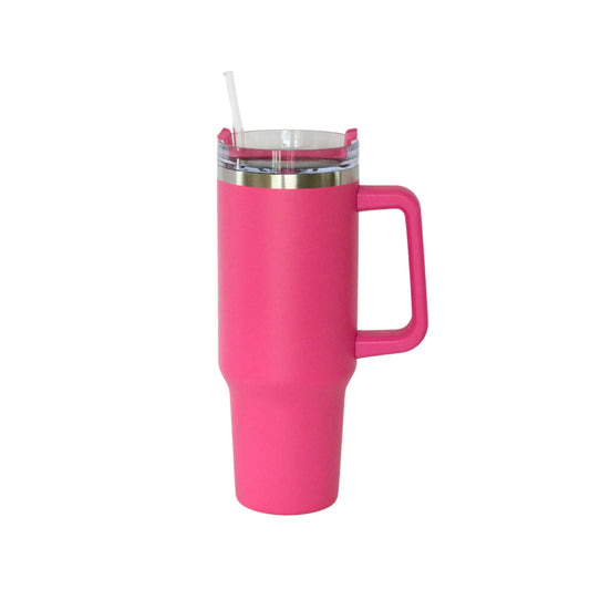 40 Oz Stainless Steel Tumbler with Handle & Straw - Hot Pink