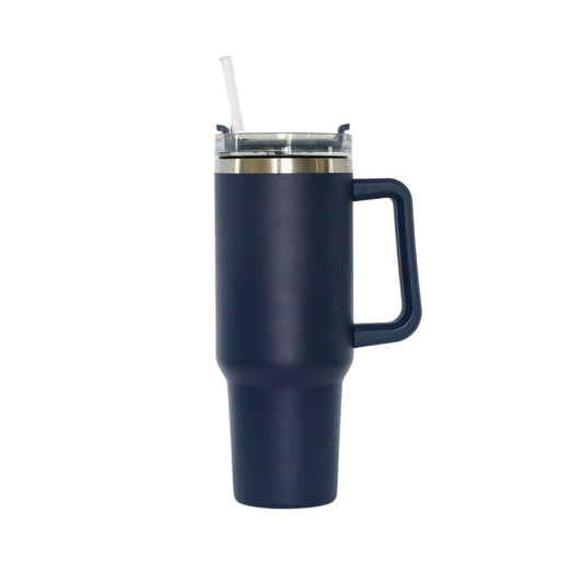 40 Oz Stainless Steel Tumbler with Handle & Straw - Navy