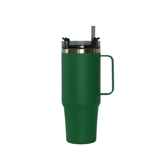 30 Oz Stainless Steel Tumbler with Handle & Straw - Green