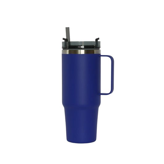 30 Oz Stainless Steel Tumbler with Handle & Straw -  Royal Blue