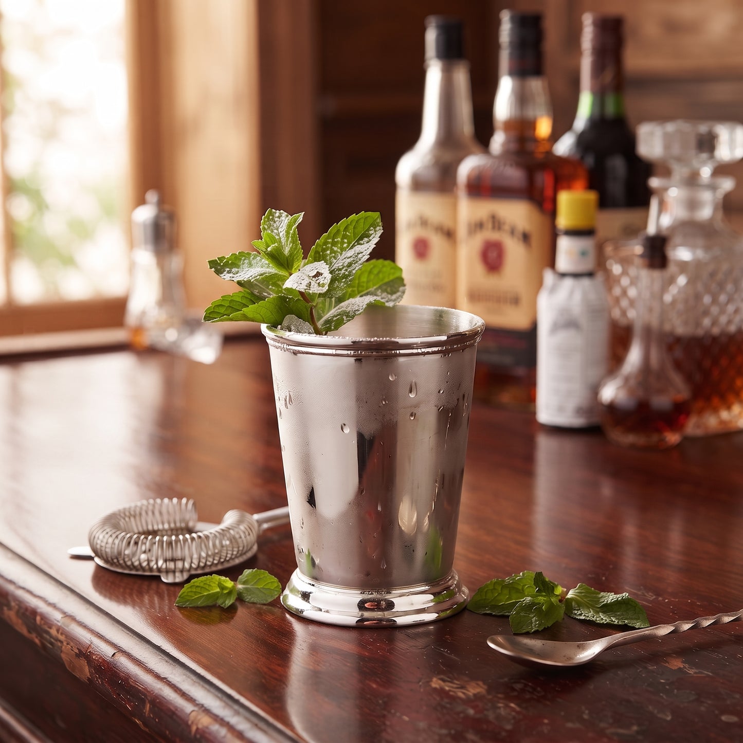 Silver-plated mini mint julep cup, 7 oz, with a rolled rim and elegant design, ideal for Derby celebrations, entertaining, and gifting. Measures 3.5 inches high.