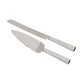 White enamel cake knife and server set with non-tarnish nickel-plated handles, featuring a 13-inch serrated knife and 11-inch serrated server in a silver keepsake gift box.