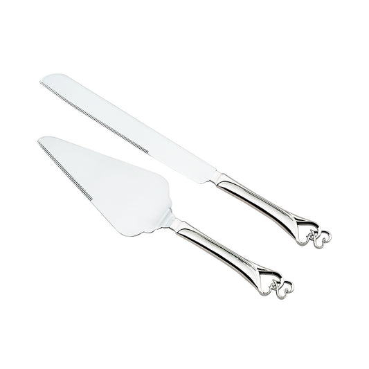Knife & Server Set With Double Heart Handles