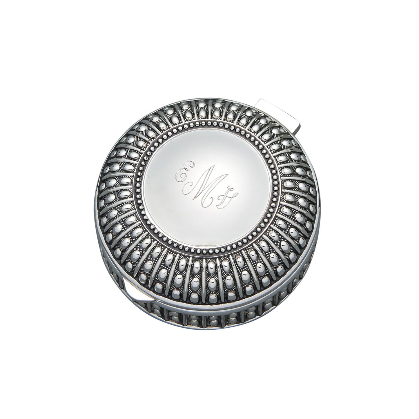 Silverplated Round Antique-Style Box with Beaded Detail, 3"