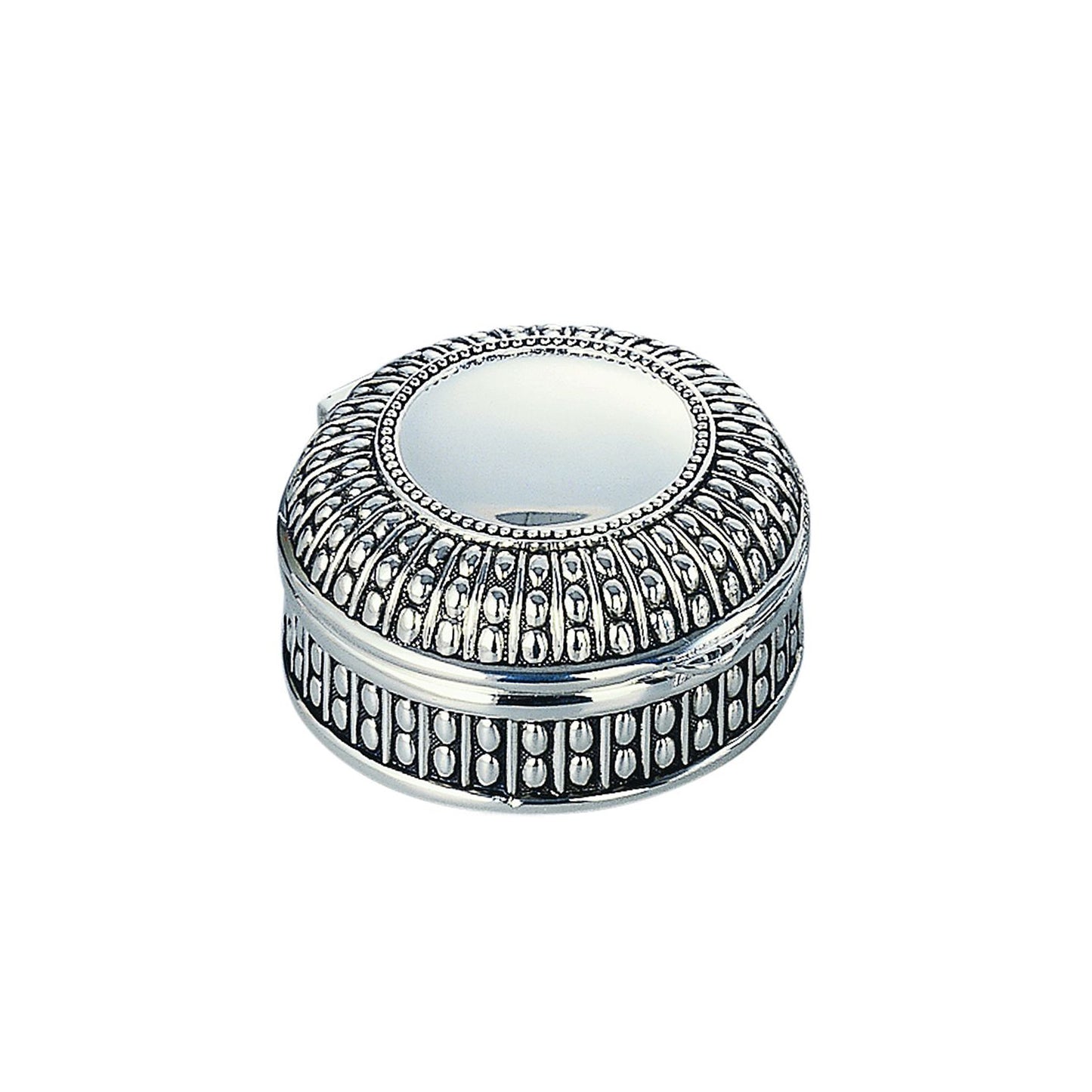 Silverplated Round Antique-Style Box with Beaded Detail, 3"