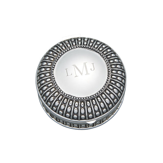 Silverplated Round Antique-Style Box with Beaded Detail, 4.5"