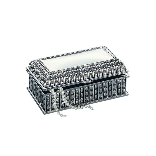 Silverplated Rectangular Box with Beaded Antique Design, 4"