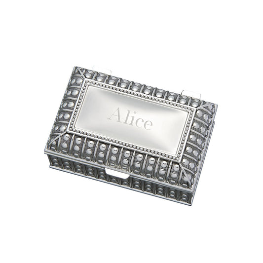 Silverplated Rectangular Box with Beaded Antique Design, 4.5"