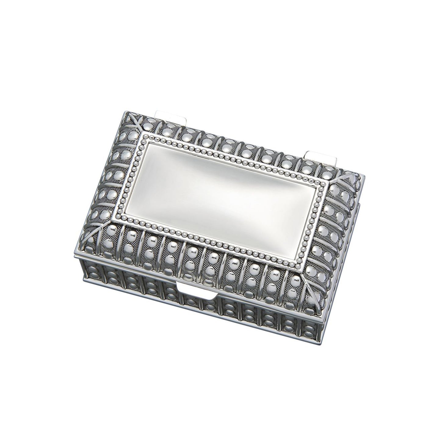 Silverplated Rectangular Box with Beaded Antique Design, 4.5"