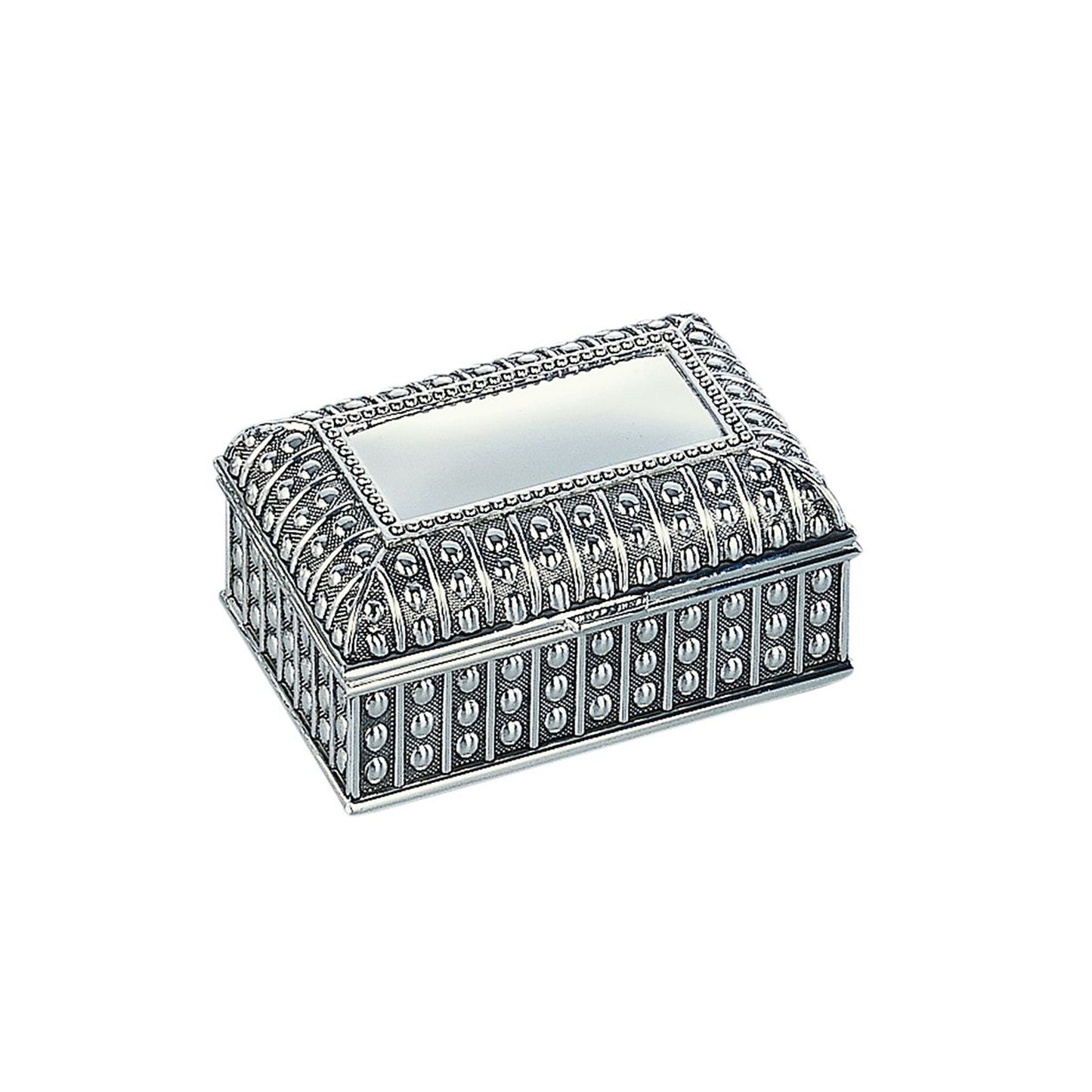 Silverplated Rectangular Box with Beaded Antique Design, 4.5"